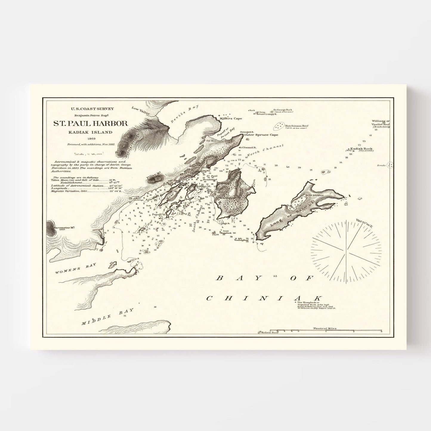 Vintage Map of Saint Paul Harbor, Kodiak Island, Alaska, 1881
