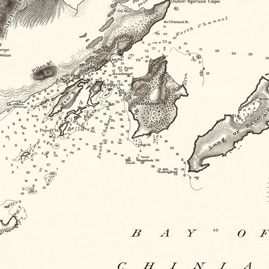 Vintage Map of Saint Paul Harbor, Kodiak Island, Alaska, 1881