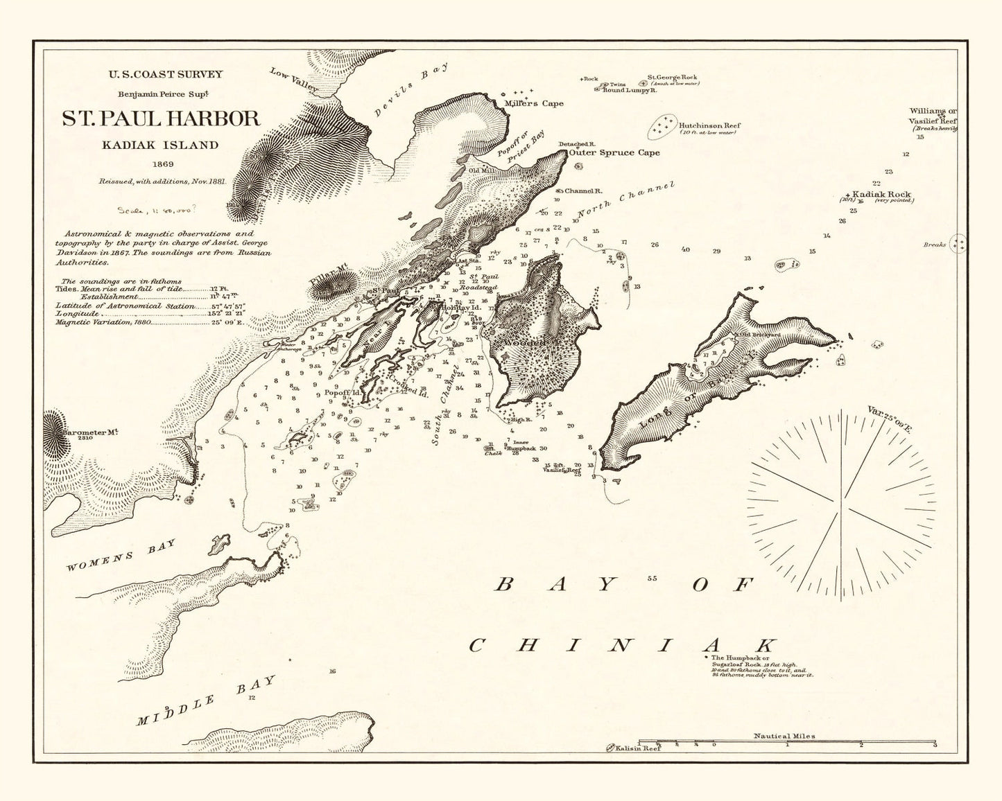 Vintage Map of Saint Paul Harbor, Kodiak Island, Alaska, 1881