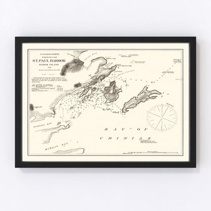 vintage map of Saint Paul Harbor, Kodiak Island, Alaska, 1881