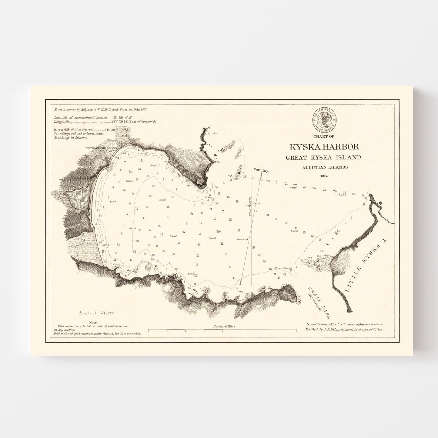 Vintage Kyska Harbor, Alaska Map, 1875