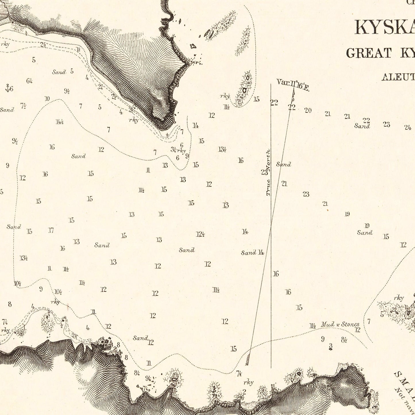 Vintage Kyska Harbor, Alaska Map, 1875