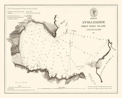Vintage Kyska Harbor, Alaska Map, 1875
