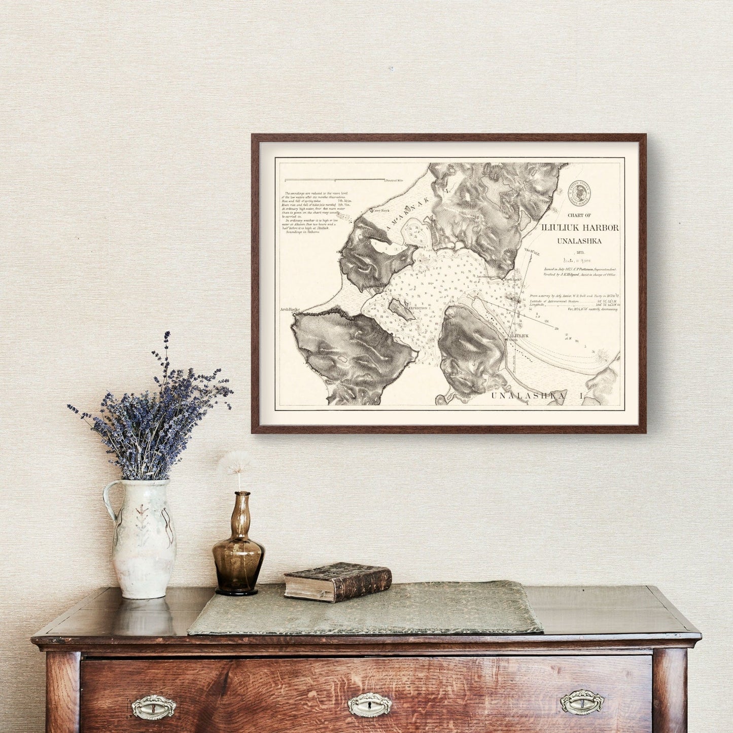 Vintage Iliuliuk Harbor, Unalaska Map, 1875
