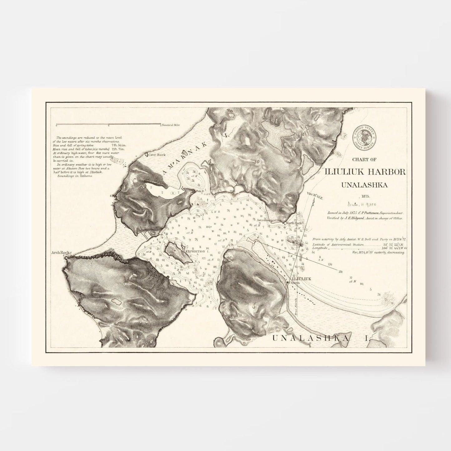 Vintage Iliuliuk Harbor, Unalaska Map, 1875
