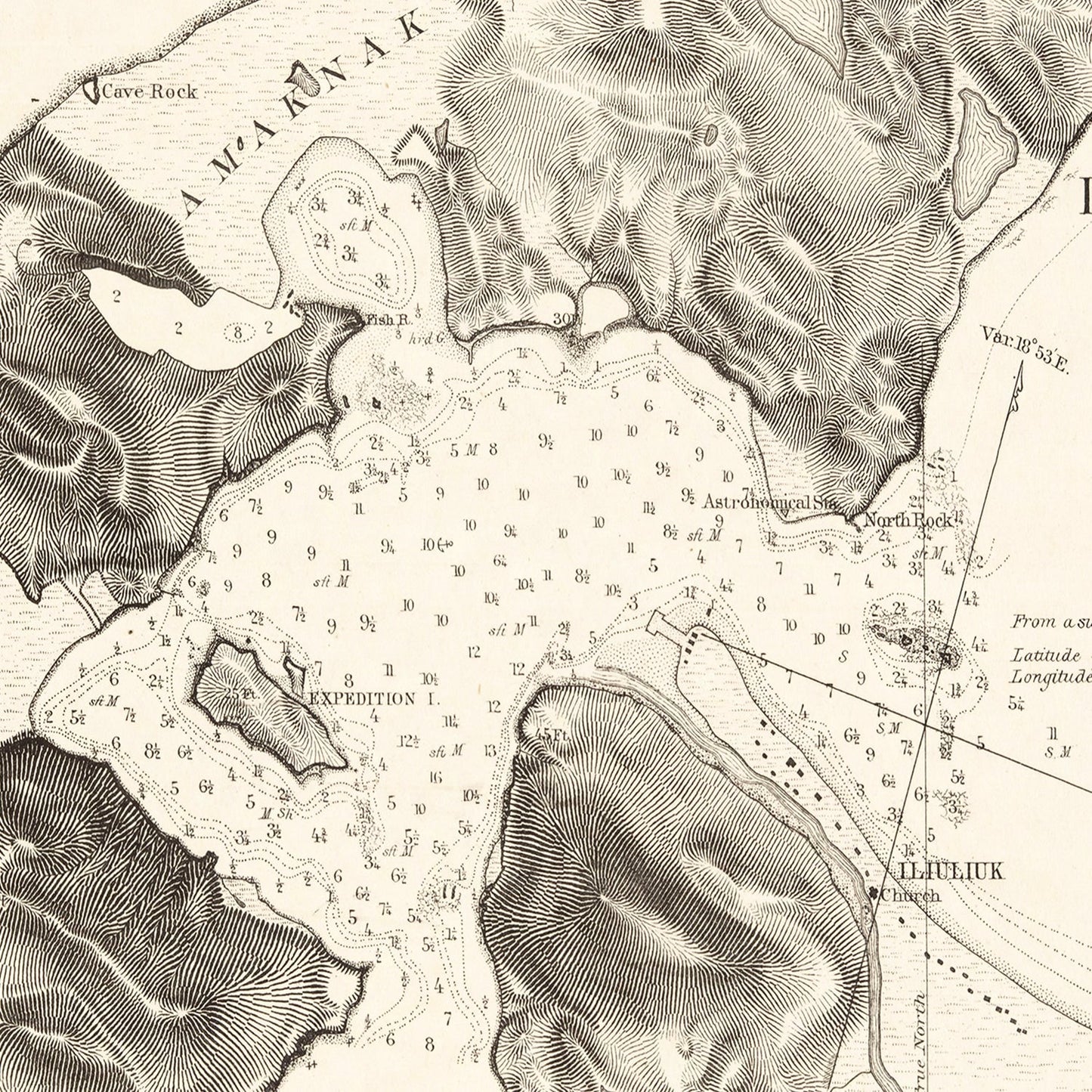 Vintage Iliuliuk Harbor, Unalaska Map, 1875