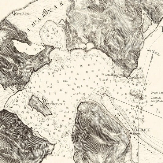Vintage Iliuliuk Harbor, Unalaska Map, 1875