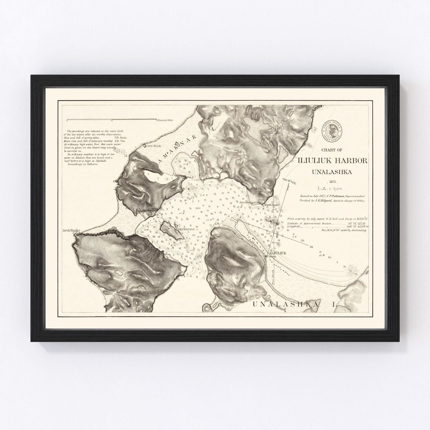 Vintage nautical chart of Iliuliuk Harbor, Unalaska, Alaska, 1875