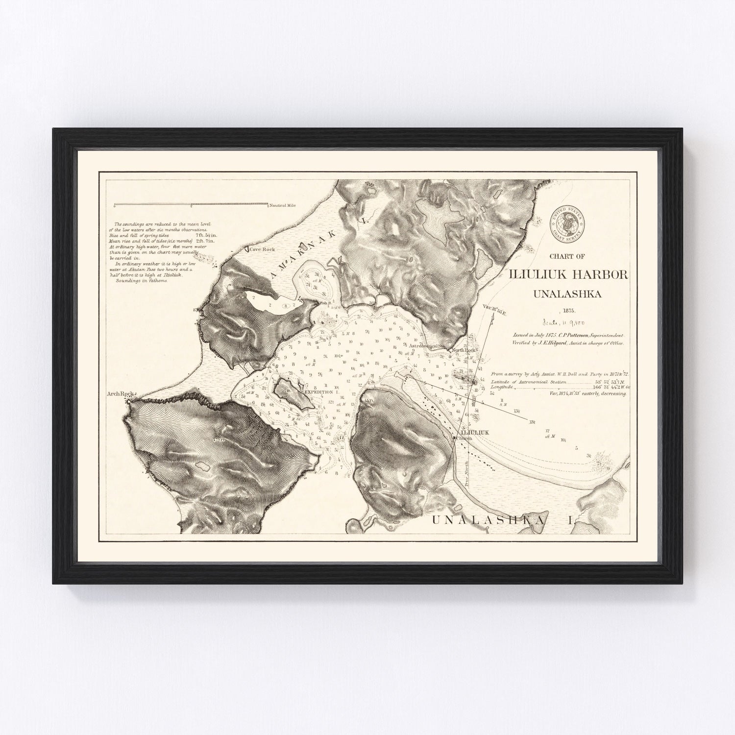 Vintage nautical chart of Iliuliuk Harbor, Unalaska, Alaska, 1875