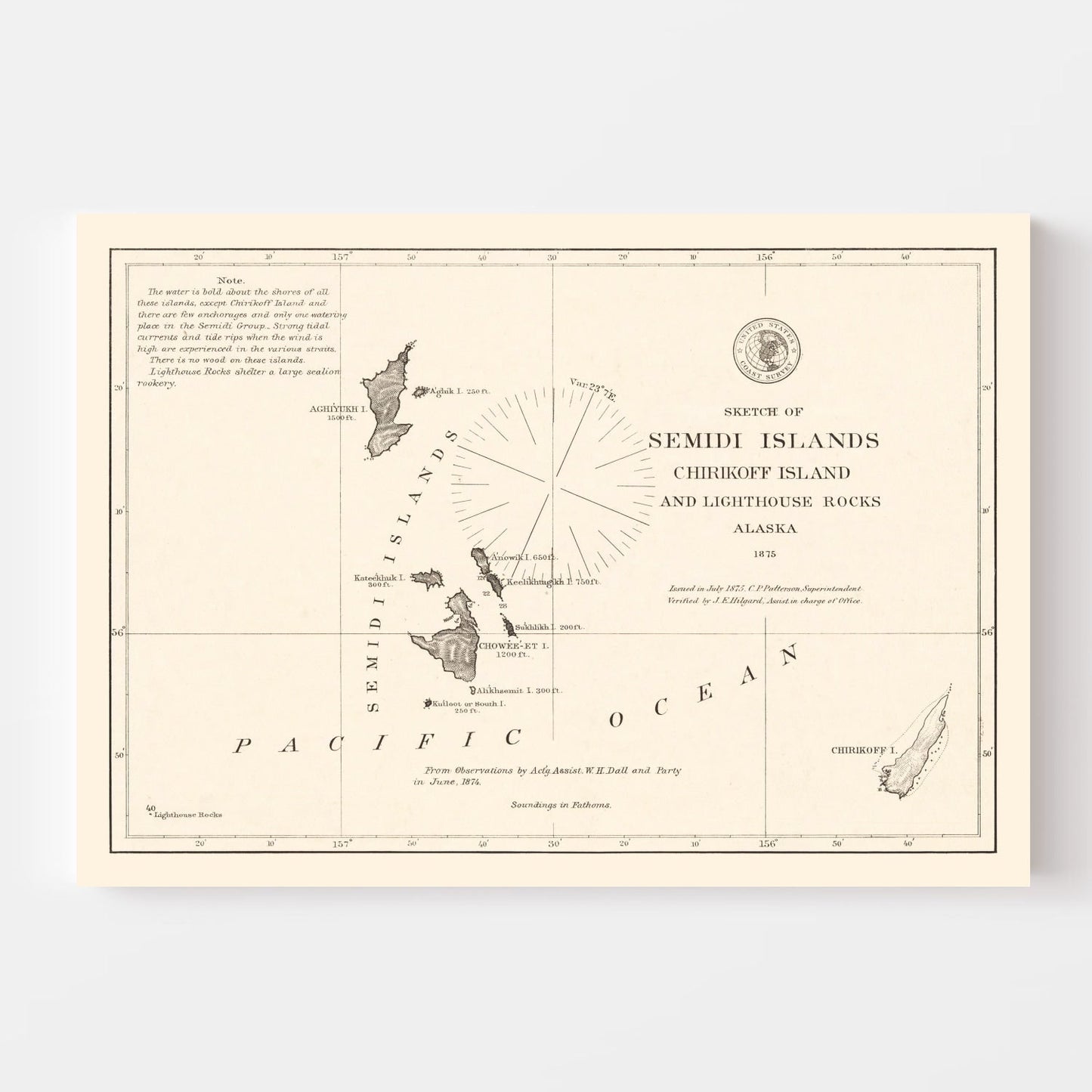 Vintage Semidi Islands Alaska Map, 1875