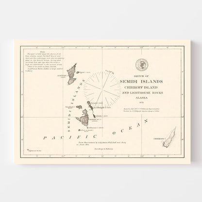 Vintage Semidi Islands Alaska Map, 1875