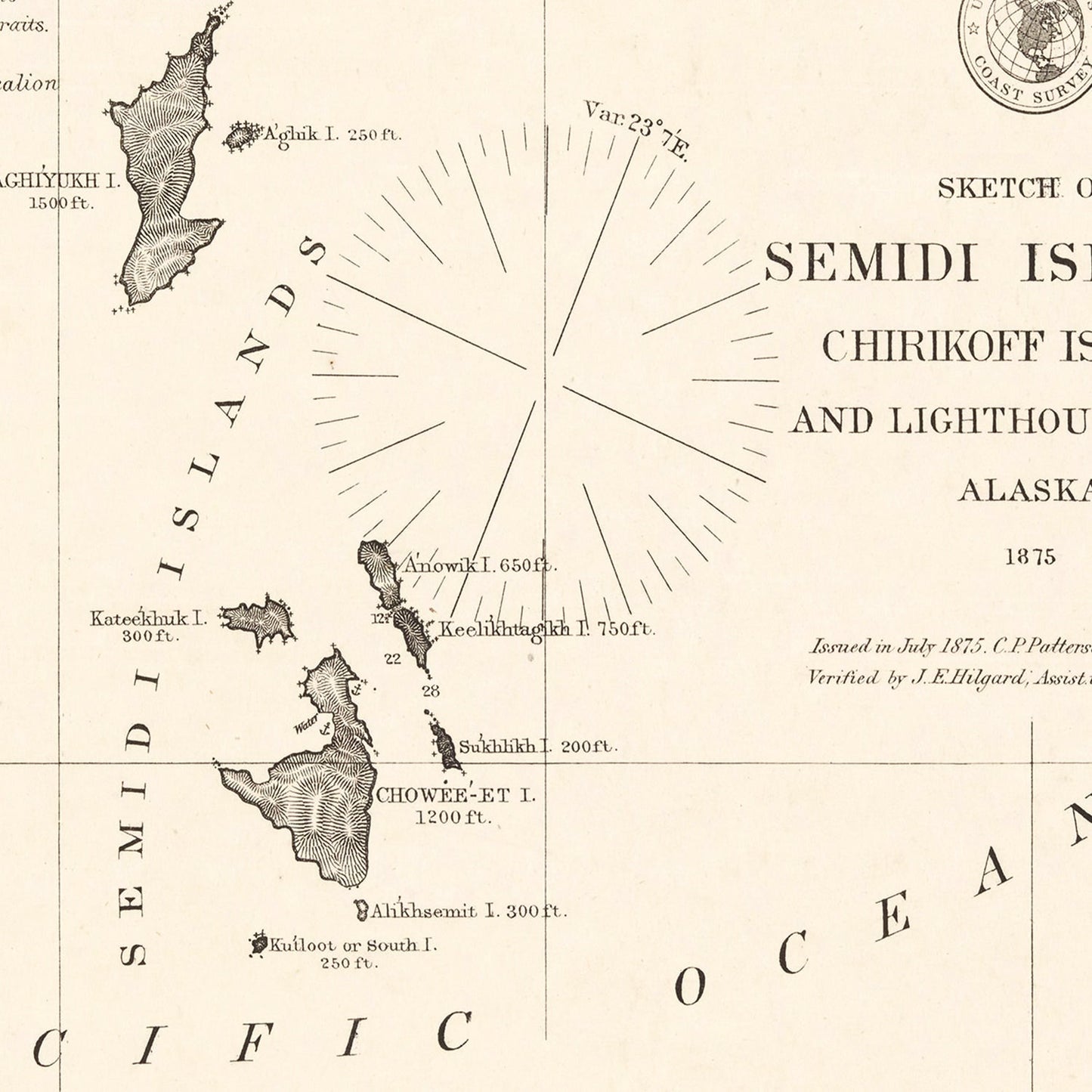 Vintage Semidi Islands Alaska Map, 1875