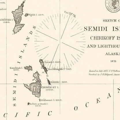 Vintage Semidi Islands Alaska Map, 1875