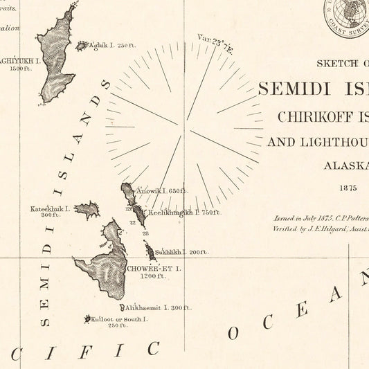 Vintage Semidi Islands Alaska Map, 1875