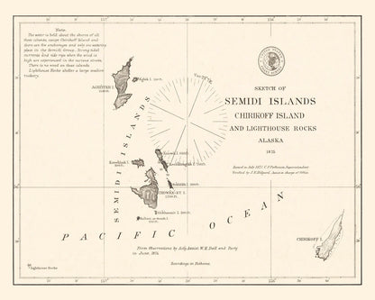 Vintage Semidi Islands Alaska Map, 1875