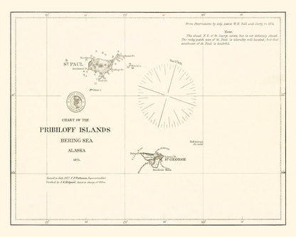 Vintage Map of the Pribilof Islands, Alaska, 1875