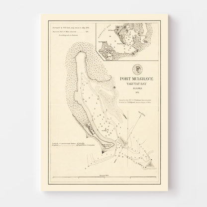 Vintage Map of Port Mulgrave, Yakutat Bay, Alaska, 1875