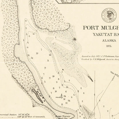 Vintage Map of Port Mulgrave, Yakutat Bay, Alaska, 1875