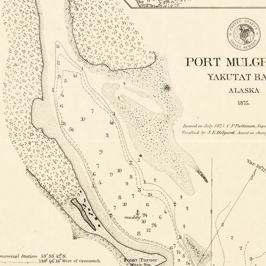 Vintage Map of Port Mulgrave, Yakutat Bay, Alaska, 1875