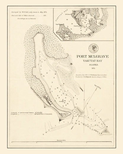 Vintage Map of Port Mulgrave, Yakutat Bay, Alaska, 1875