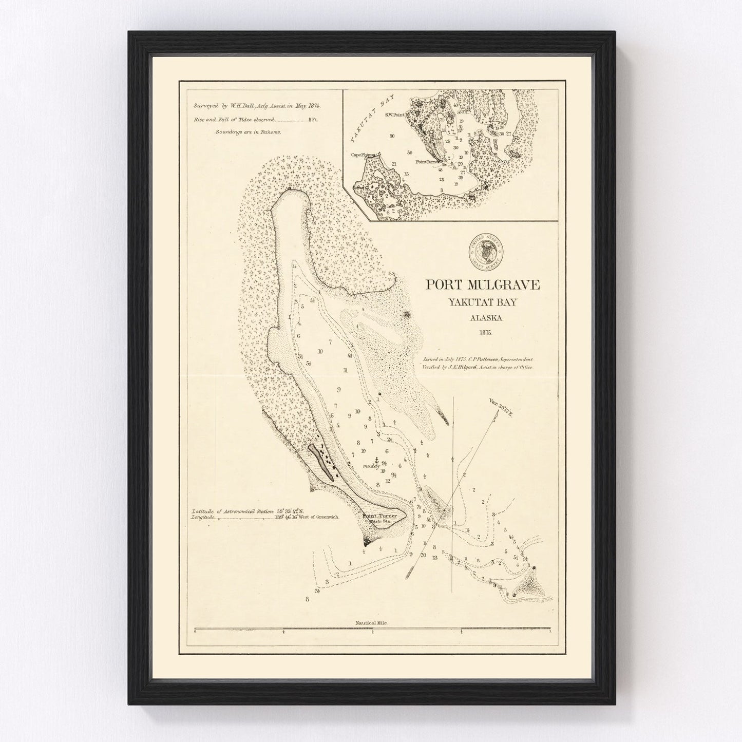 vintage map of Port Mulgrave, Yakutat Bay, Alaska, 1875