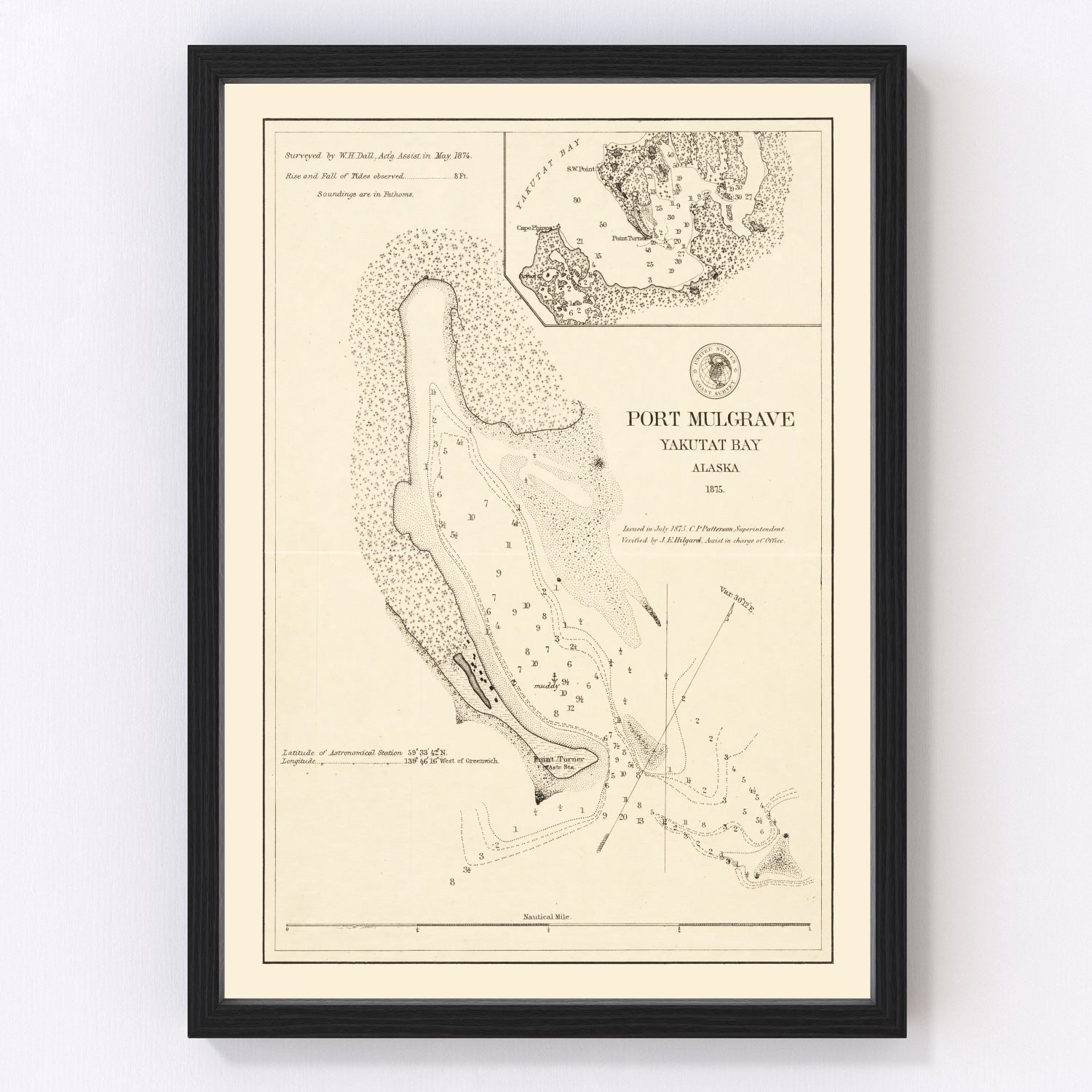 vintage map of Port Mulgrave, Yakutat Bay, Alaska, 1875