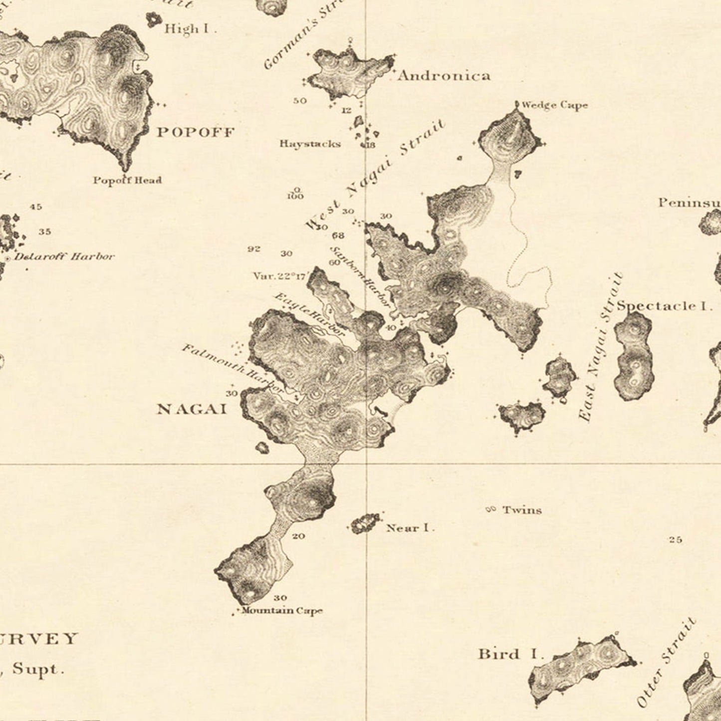 Vintage Shumagin Islands Alaska Map, 1872