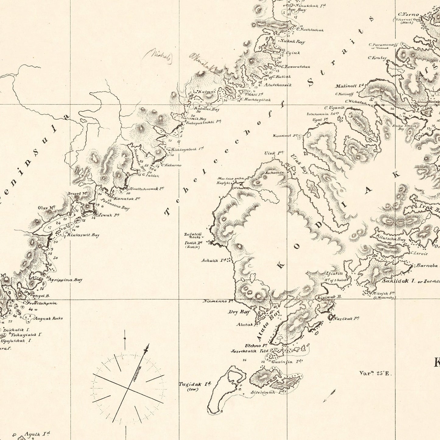 Vintage Kodiak Island, Alaska Map, 1869