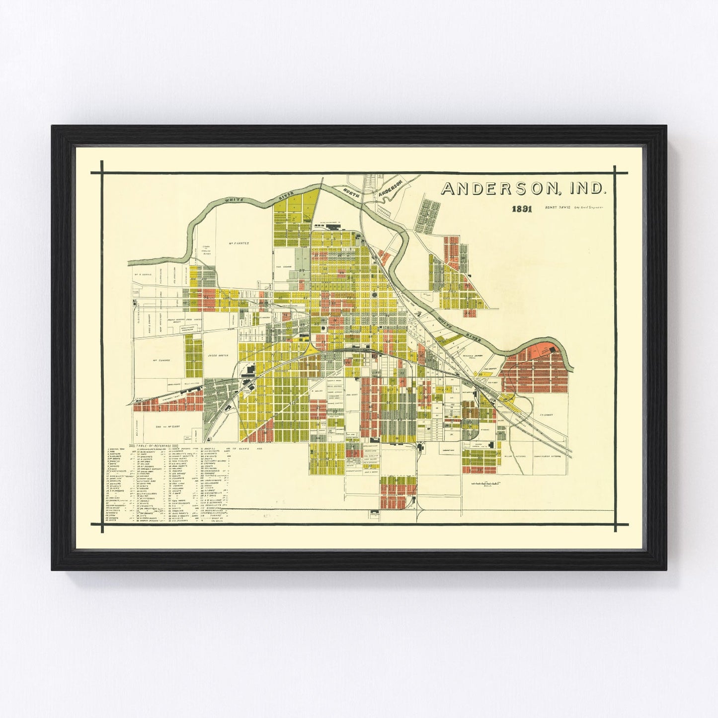 Vintage map of Anderson, Indiana, 1891 - restored print