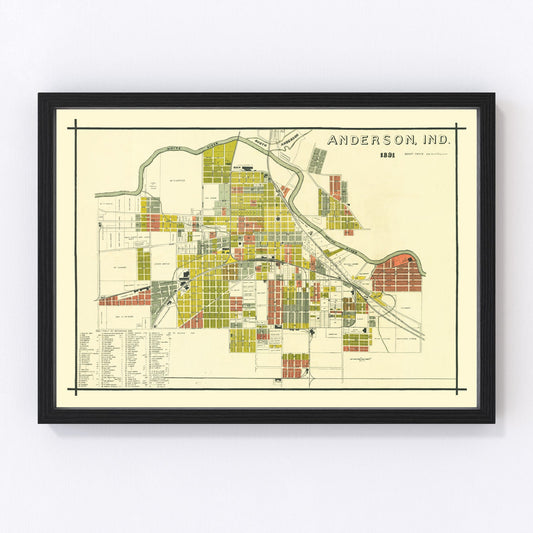Vintage map of Anderson, Indiana, 1891 - restored print