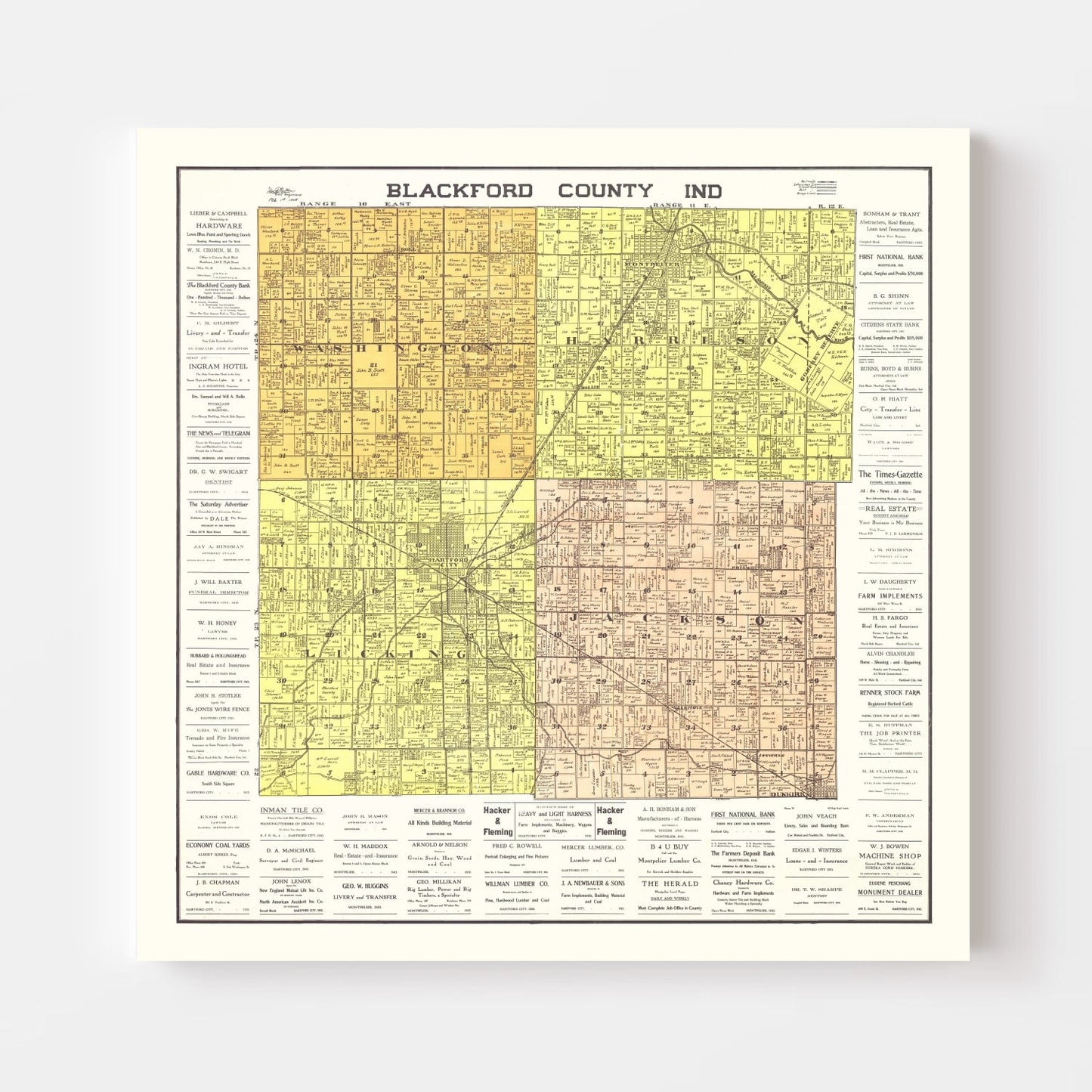 Vintage Map of Blackford County, Indiana, 1905