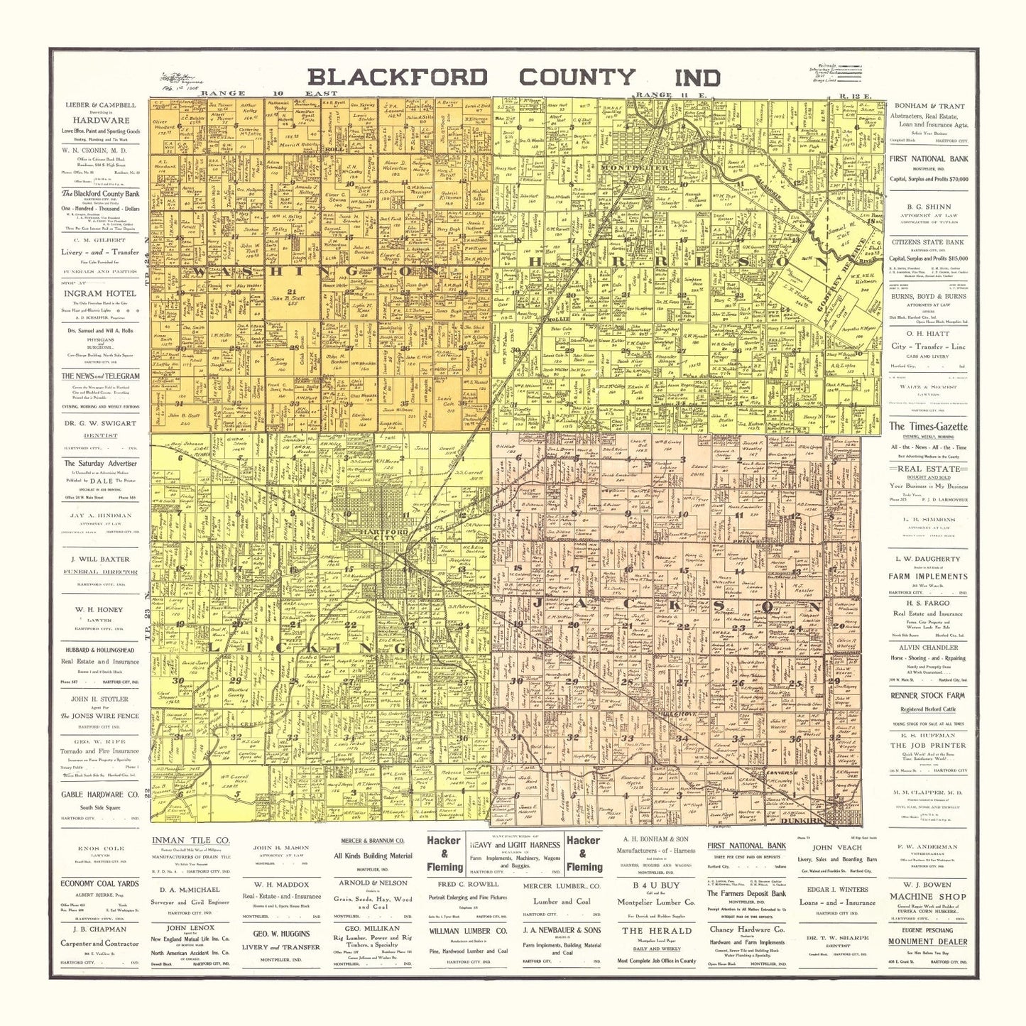 Vintage Map of Blackford County, Indiana, 1905