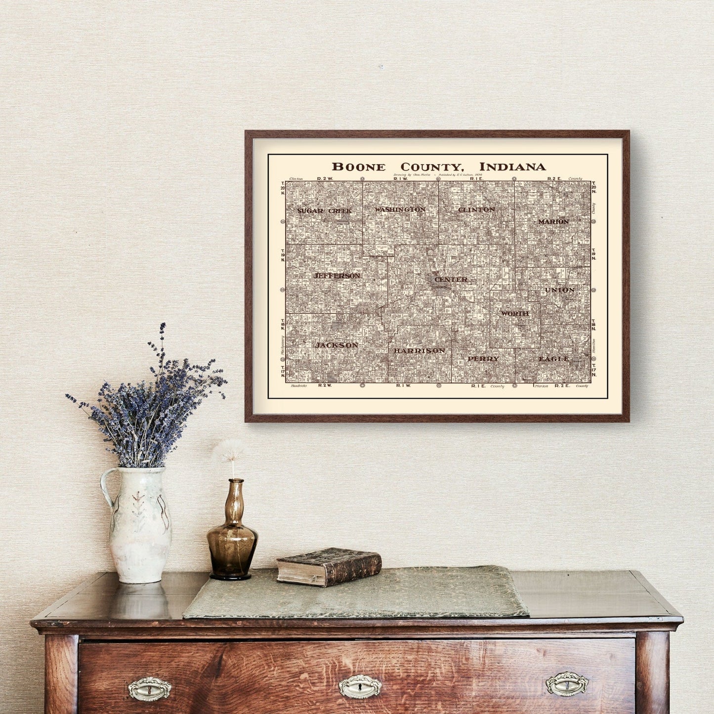 Vintage Map of Boone County, Indiana, 1936 - Survey Edition