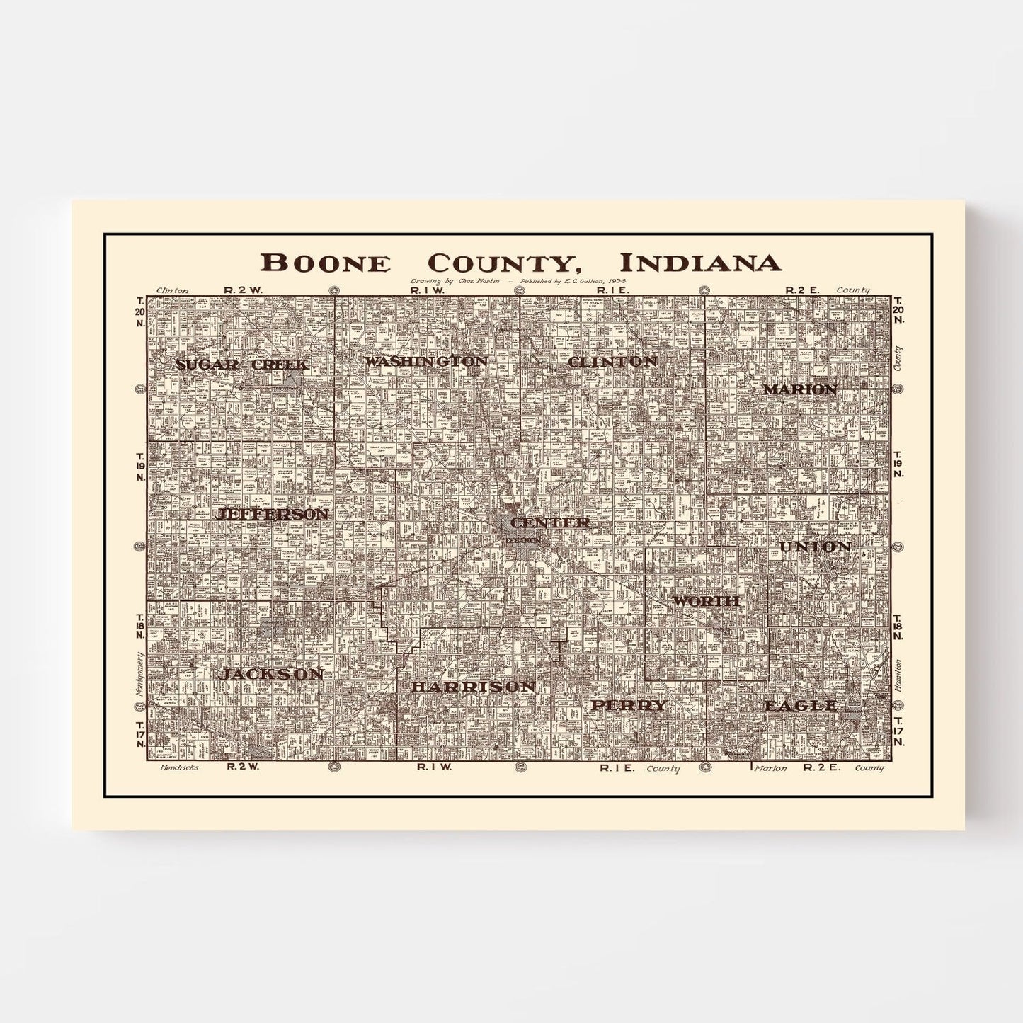 Vintage Map of Boone County, Indiana, 1936 - Survey Edition