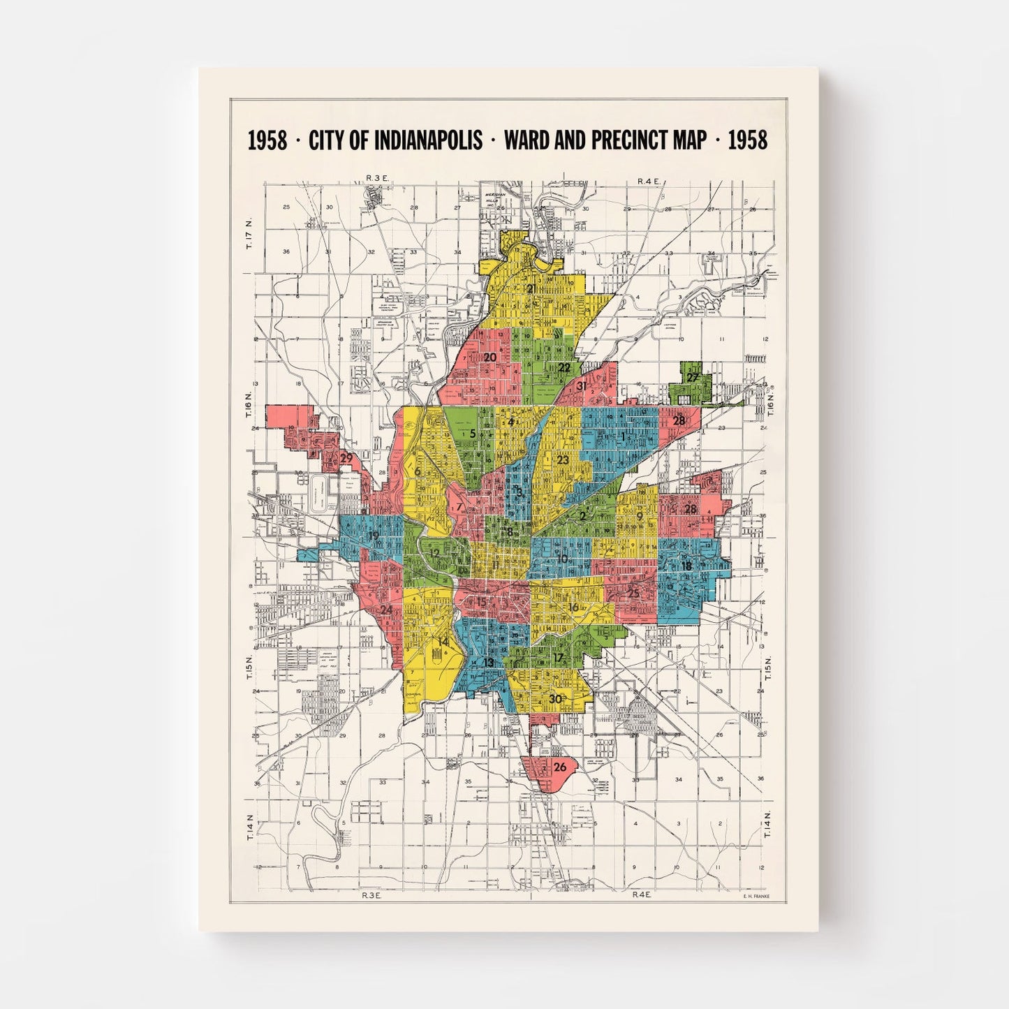 Vintage Map of Indianapolis, Indiana, 1958