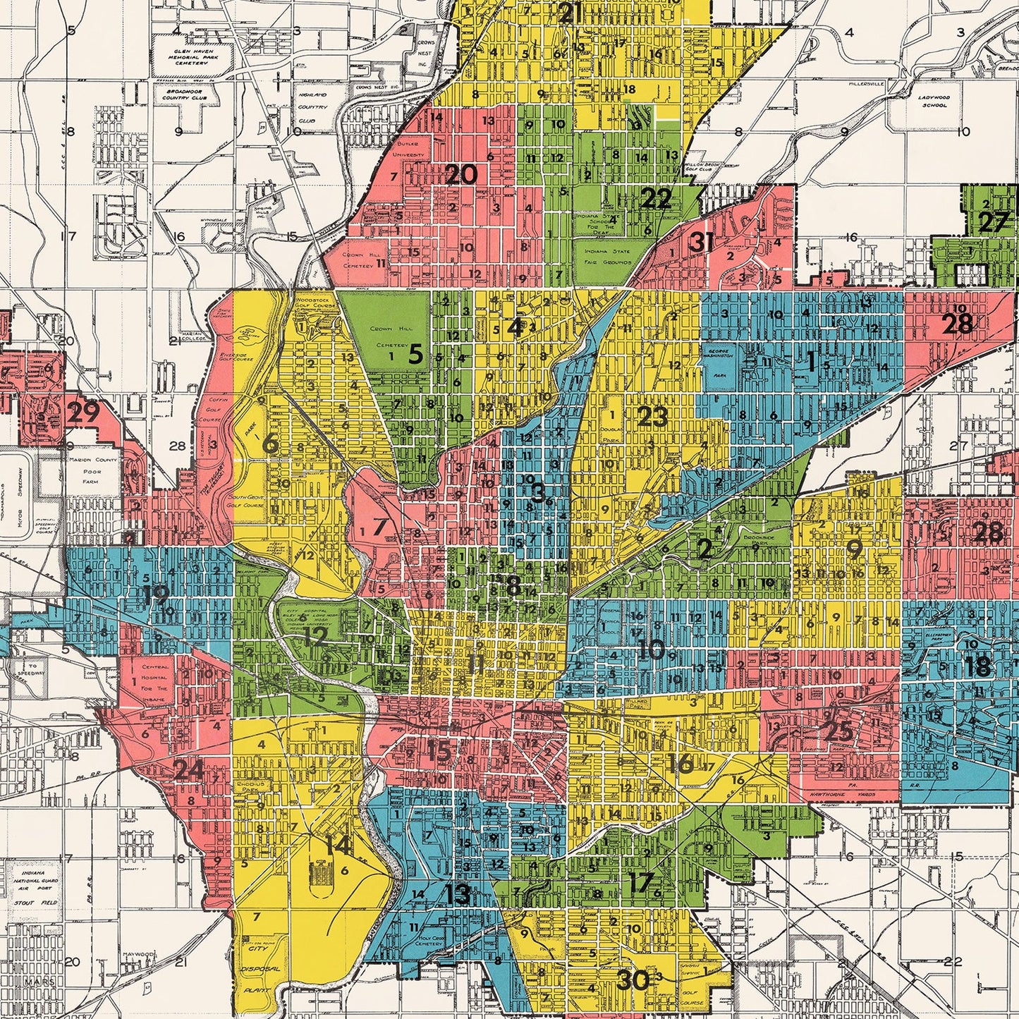 Vintage Map of Indianapolis, Indiana, 1958