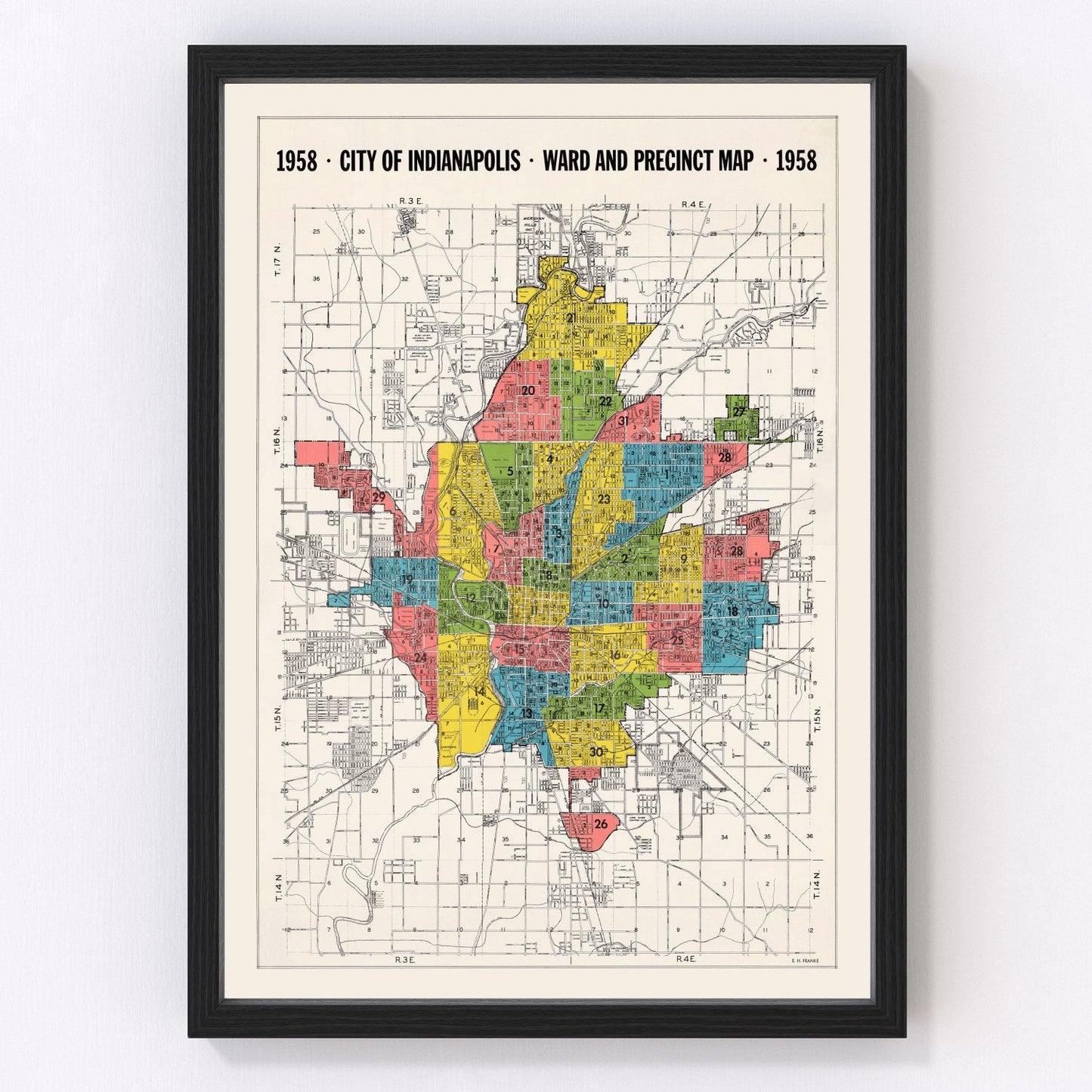 vintage map of Indianapolis, Indiana, 1958