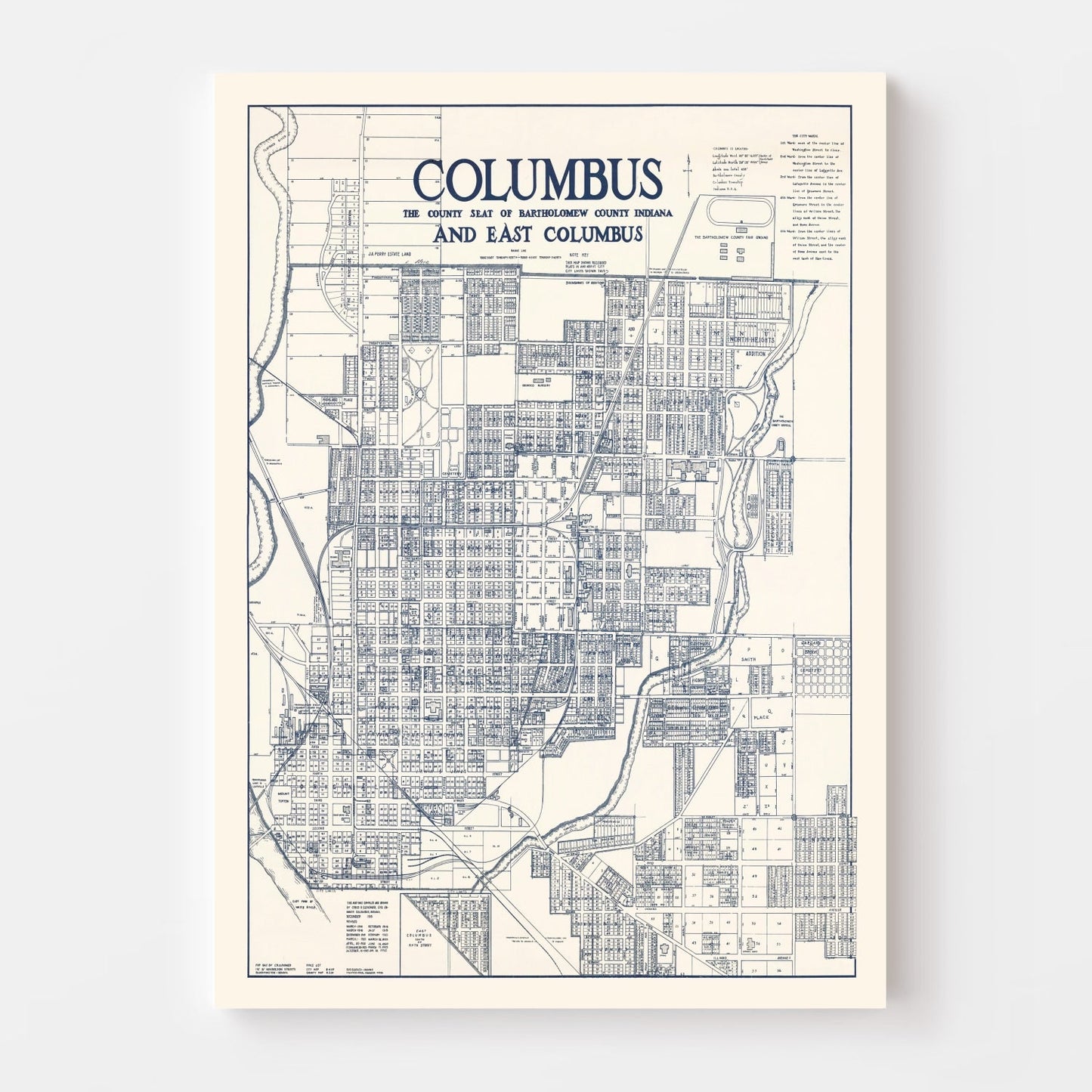 Vintage Map of Columbus, Indiana, 1930