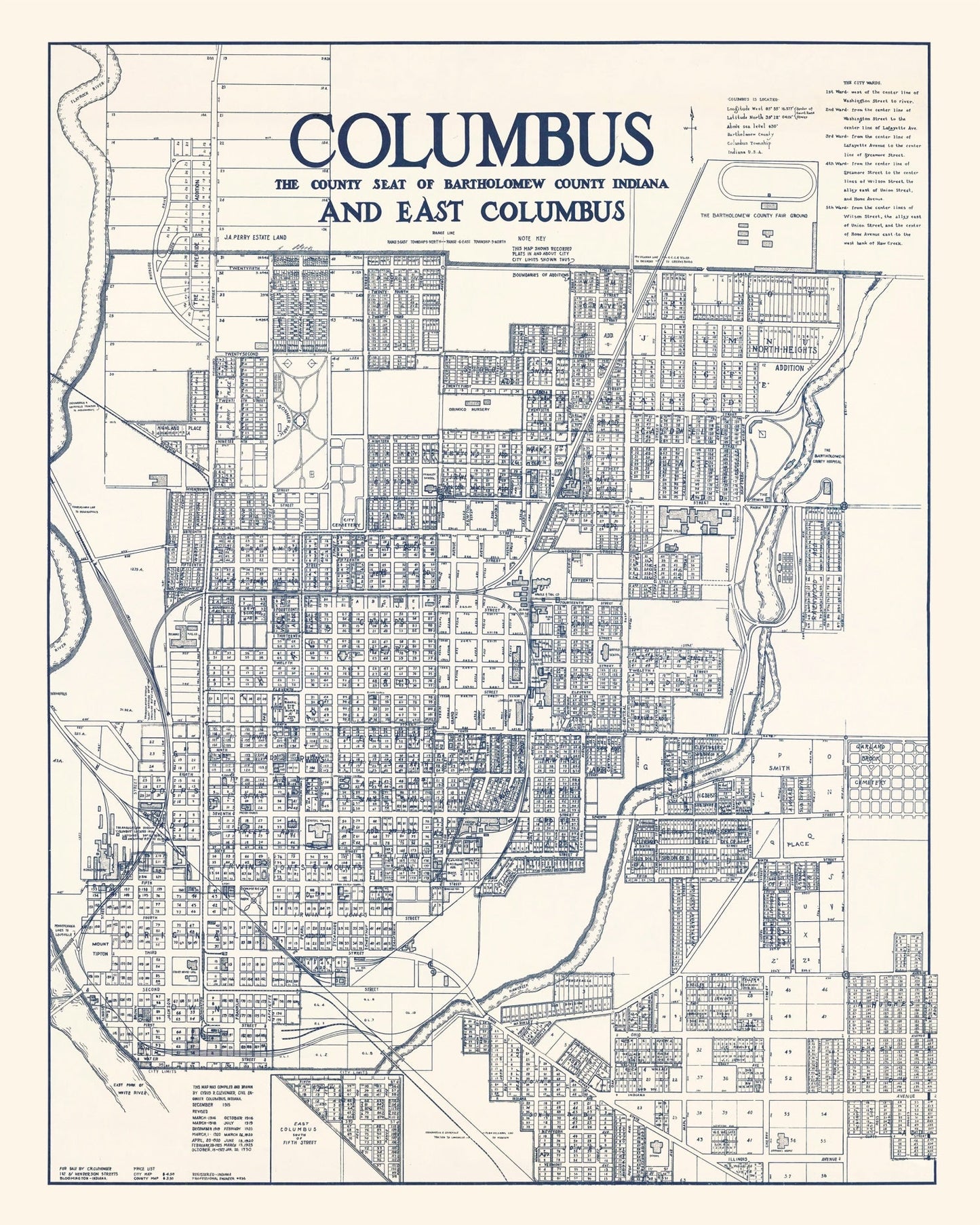 Vintage Map of Columbus, Indiana, 1930