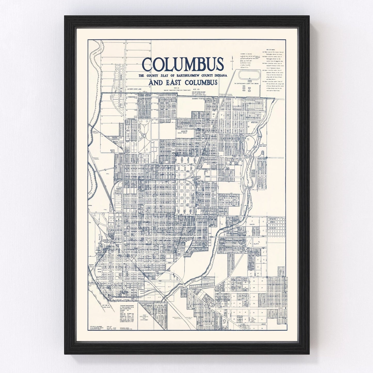 Vintage map of Columbus, Indiana, 1930