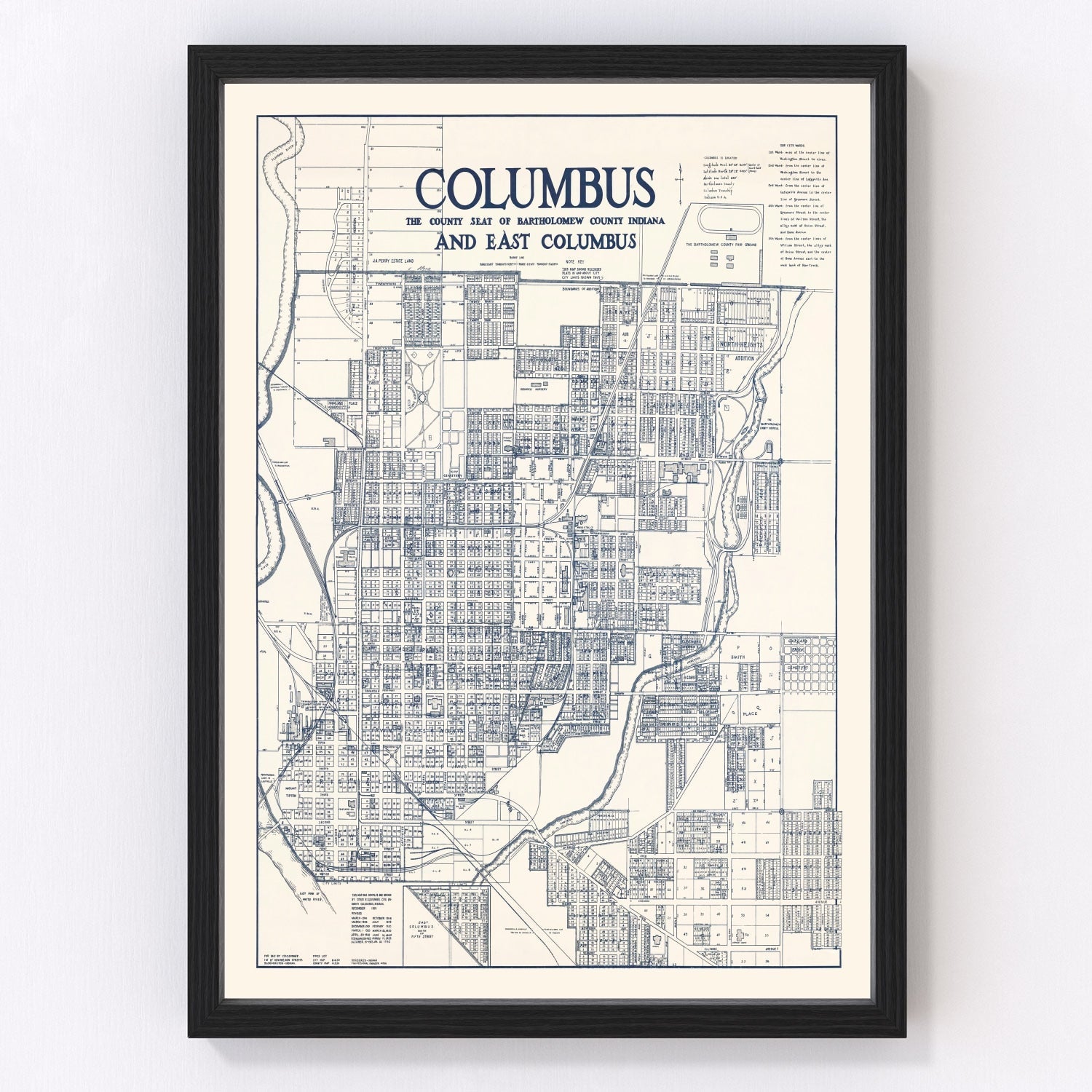 Vintage map of Columbus, Indiana, 1930
