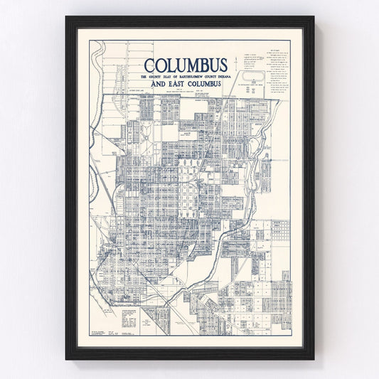 Vintage map of Columbus, Indiana, 1930