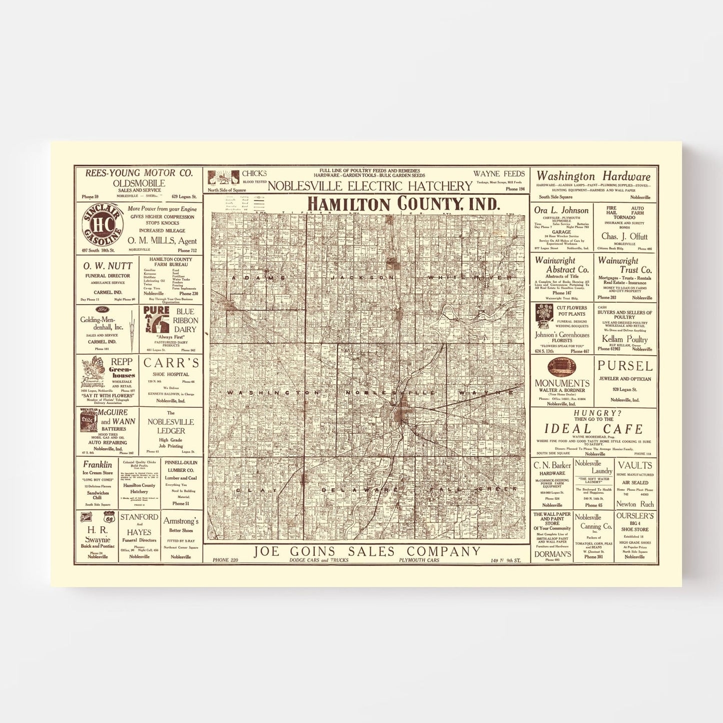 Vintage Map of Hamilton County, Indiana, 1919