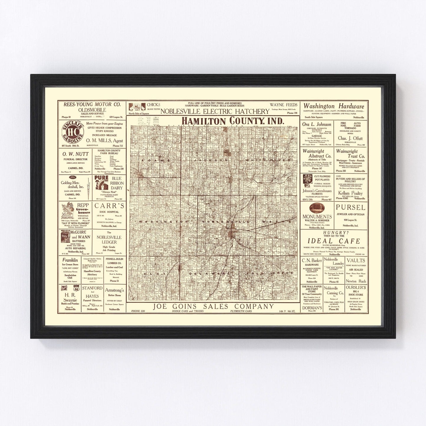 Vintage map of Hamilton County, Indiana, 1919