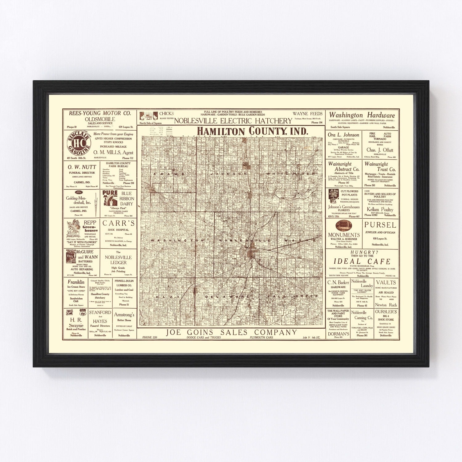 Vintage map of Hamilton County, Indiana, 1919