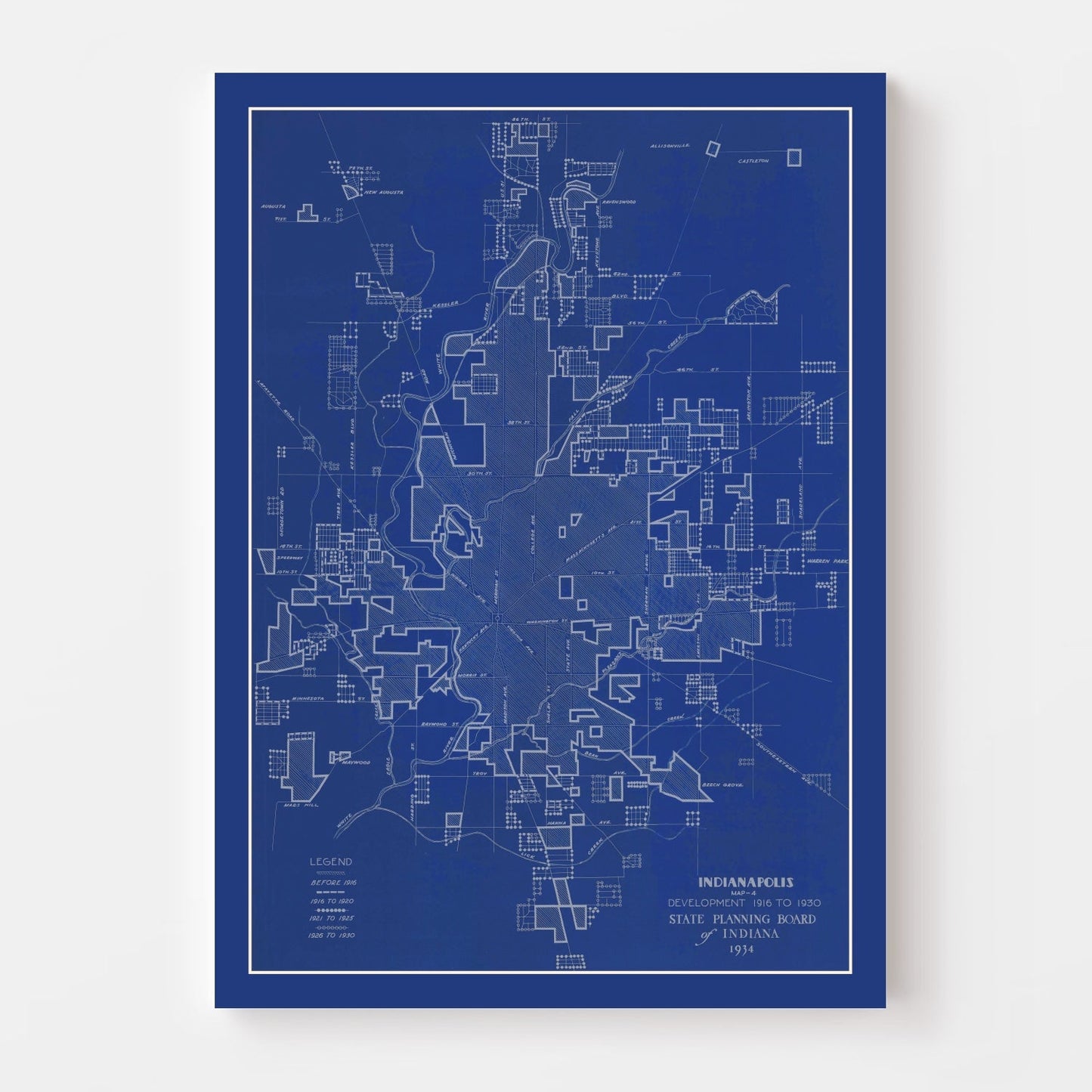 Vintage Map of Indianapolis, Indiana, 1934