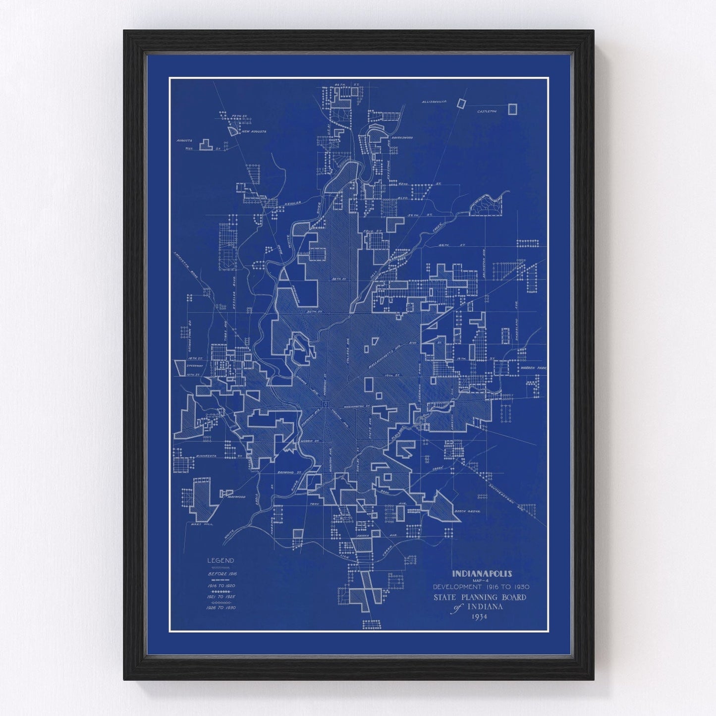 vintage map of Indianapolis, Indiana, 1934