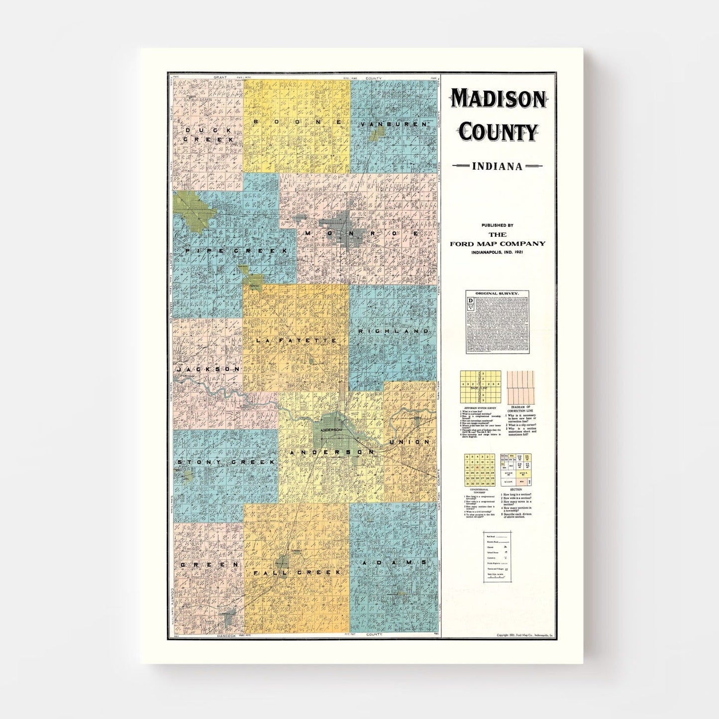 Vintage Map of Madison County, Indiana, 1921