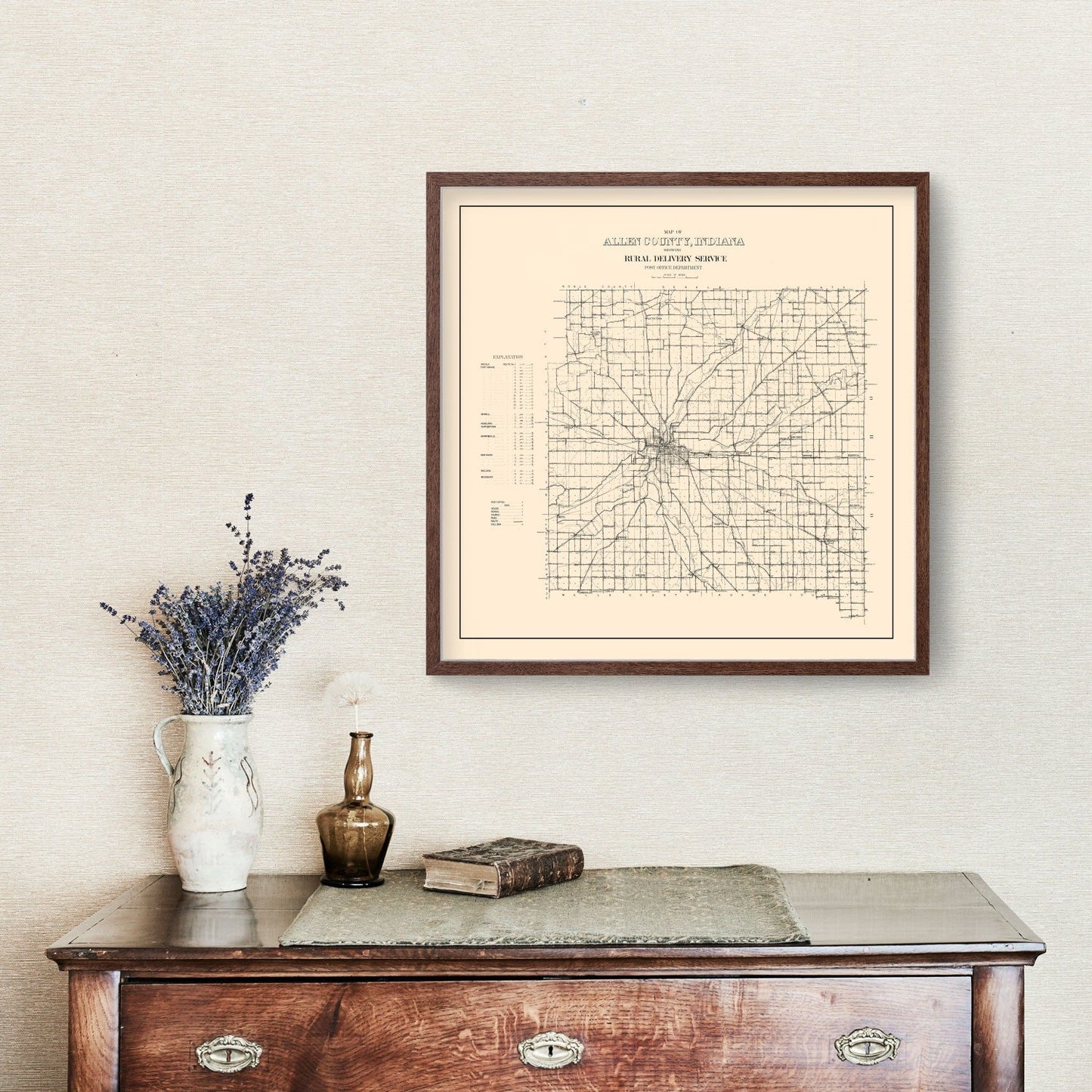 Vintage Map of Allen County, Indiana, 1910