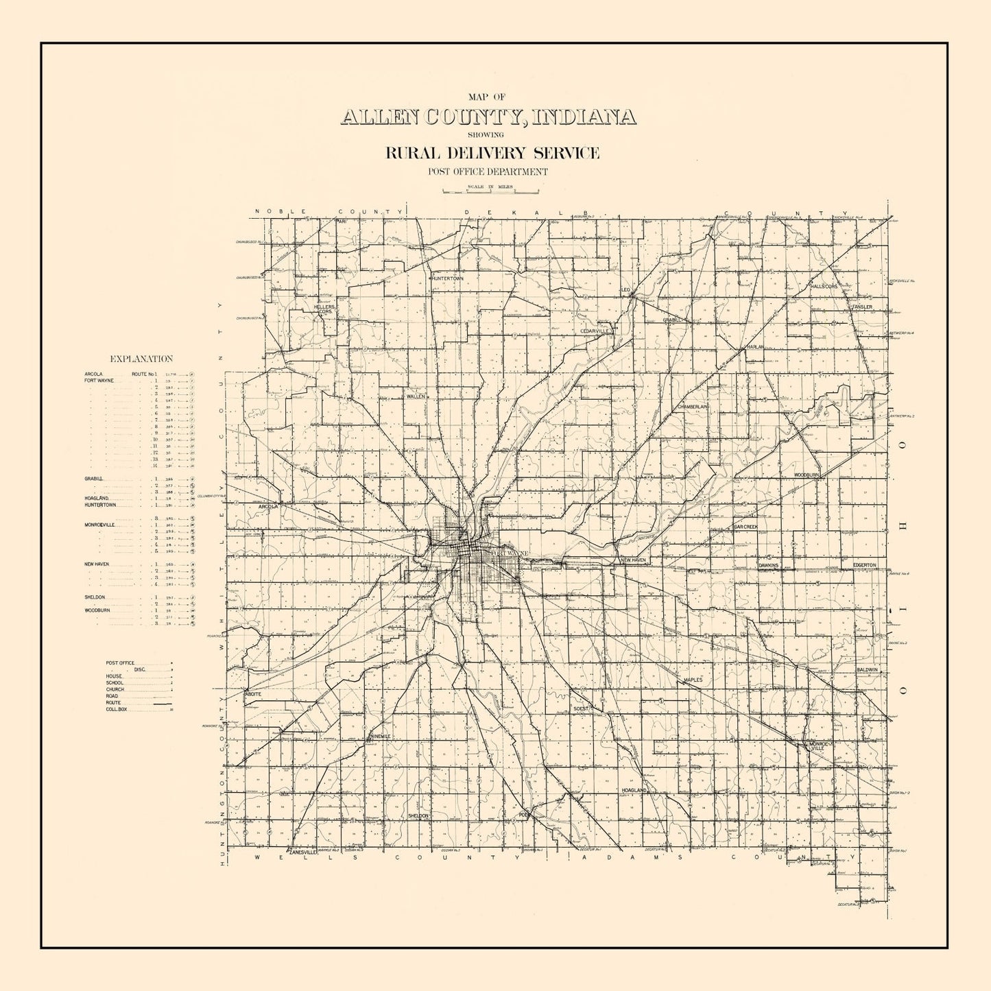 Vintage Map of Allen County, Indiana, 1910